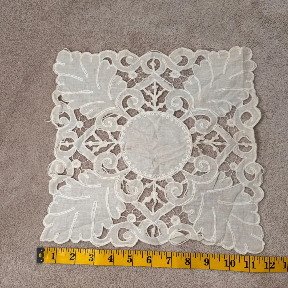 Vintage Victorian Shabby Chic Battenberg Lace Doily Cottagecore Boho Cream 12x11